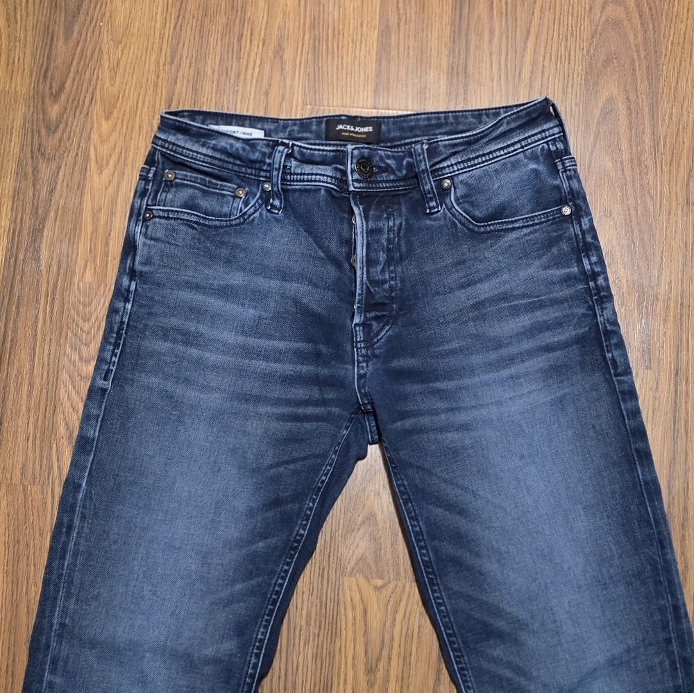 Jack & Jones Mike Jeans Mens 29x30 Comfort Fit Indigo Knit Button Fly Turkey A2 - Picture 4 of 14
